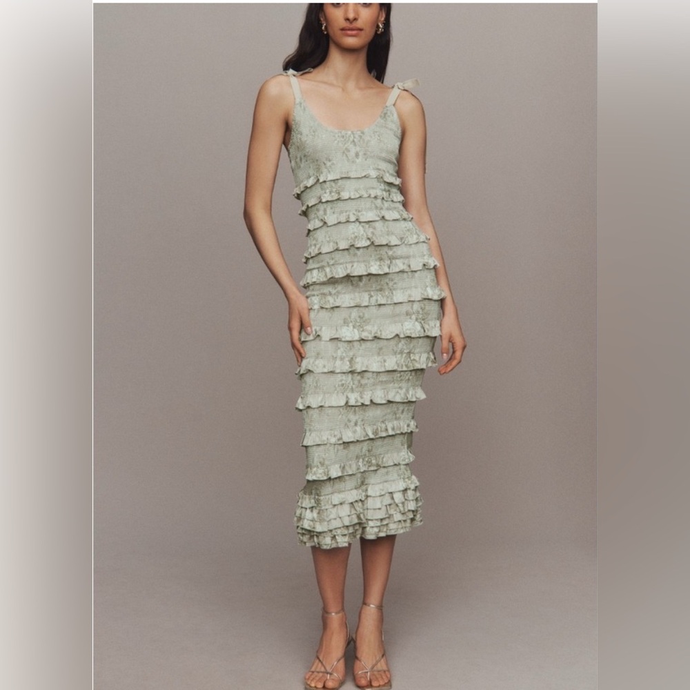 V. Chapman Lotus Stretch Satin Midi Dress - Sage
